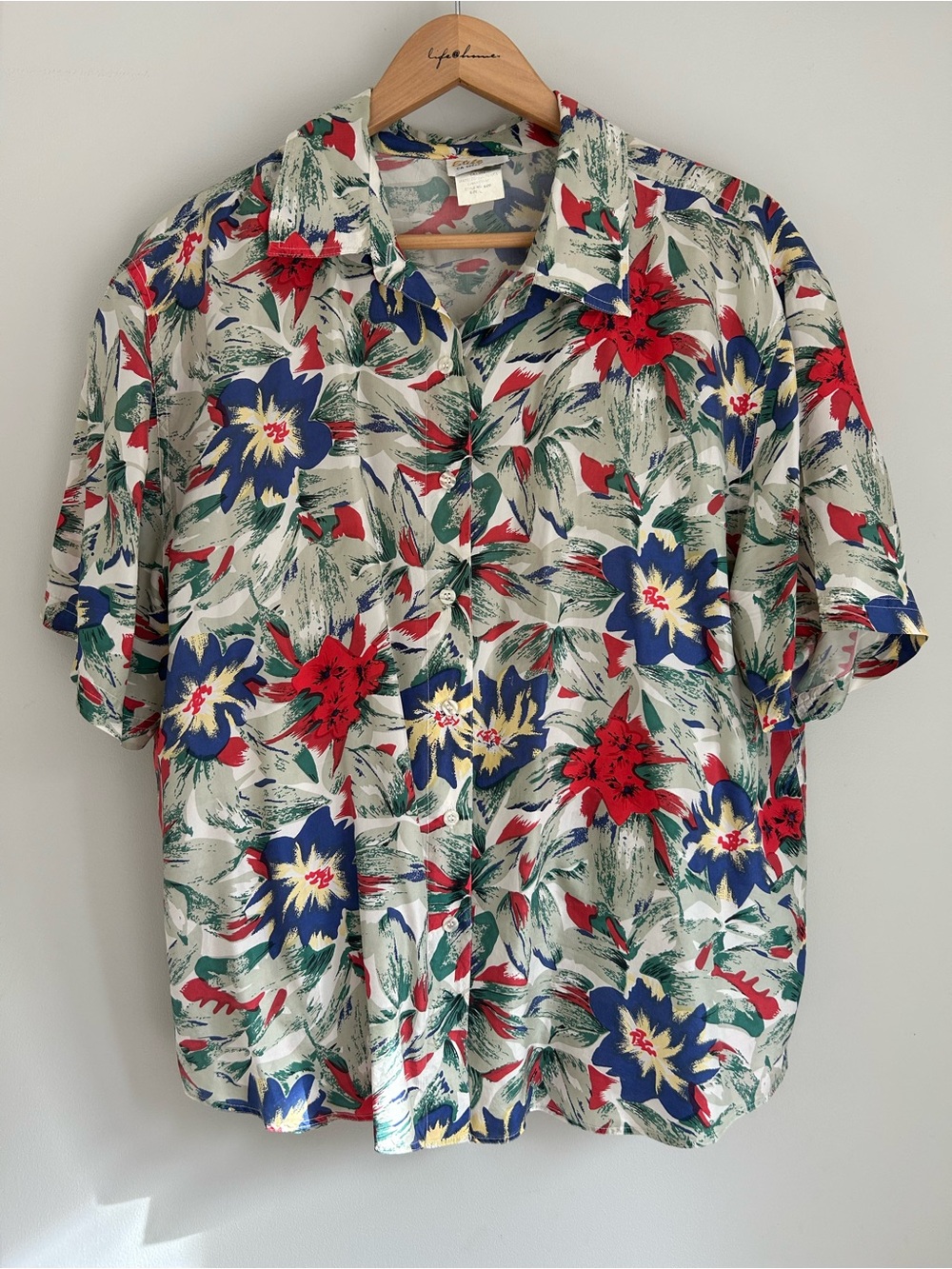 Vintage Silk Hawaiian Floral Short Sleeve Shirt Large